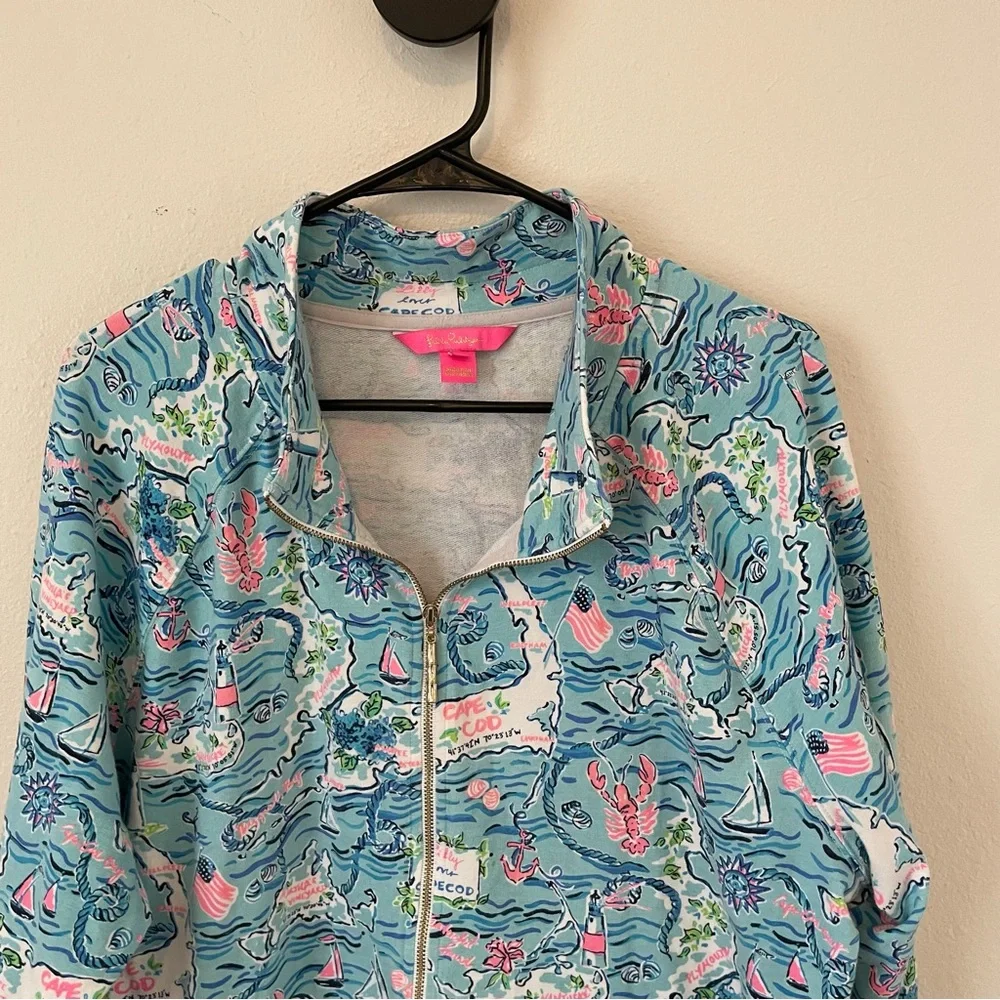 Lilly Pulitzer Skipper Popover XXL UPF 50+ Bali Blue Cape Cod Print - Picture 7 of 15